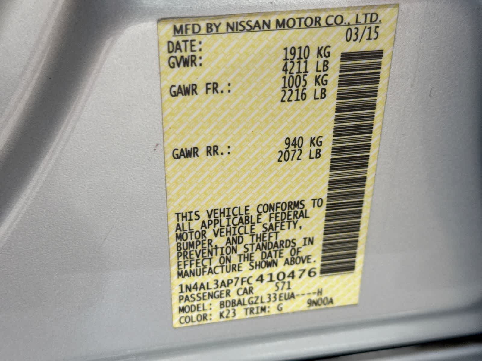 Nissan Altima 2.5 S de 2015