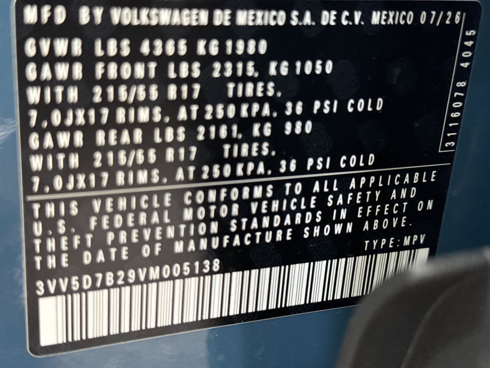 Volkswagen Taos 1.5T S de 2027